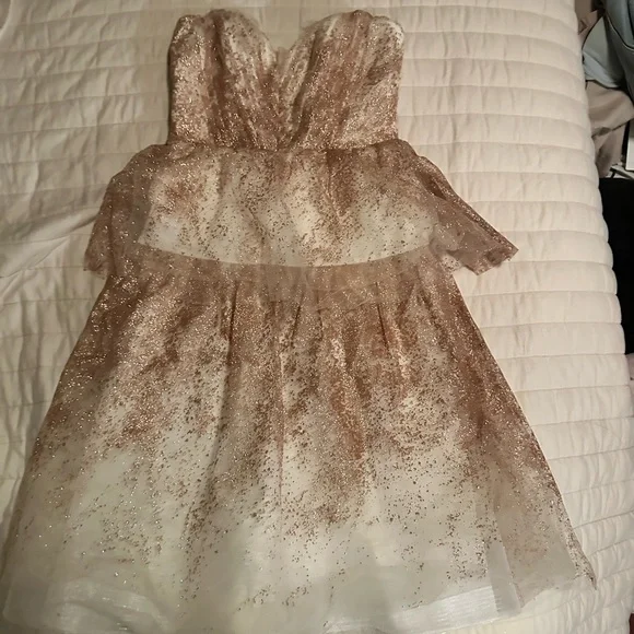 Marchesa Notte Pink and White Embellished Babydoll Dress Sweetheart Neckline - Picture 7 of 12